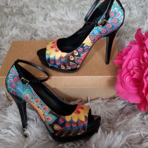 Jessica Simpson Peacock/Feather Print Stilettos